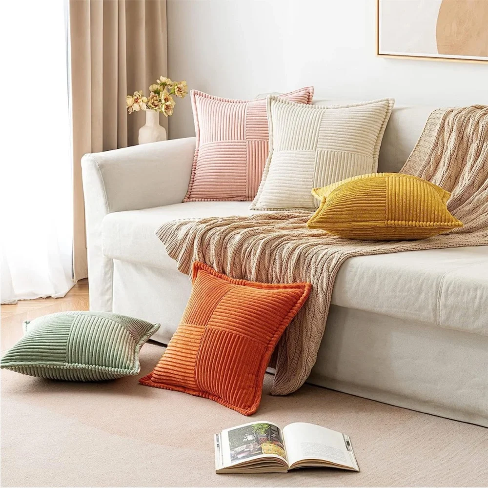 Light Beige Cream Corduroy Farmhouse Pillow Cover Luxury Soft Pillow Cover Set